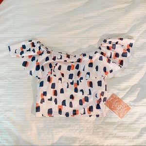 KJ Ruffled Around Top in Pink Abstract Dot